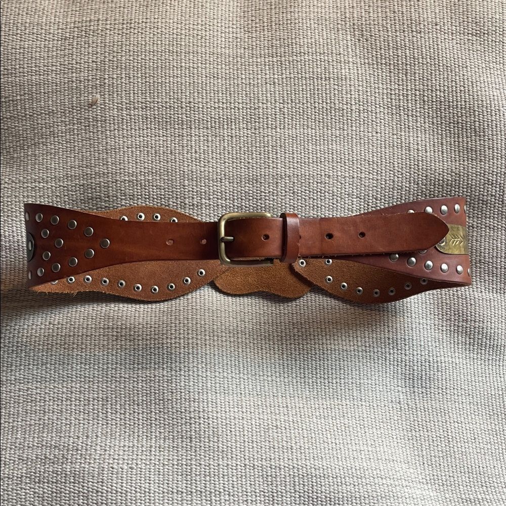 Ralph Lauren Brown Leather Belt with Silver Accents
